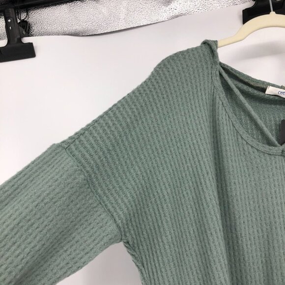 Cherish Sage green waffle knit hooded pullover - Picture 3 of 12